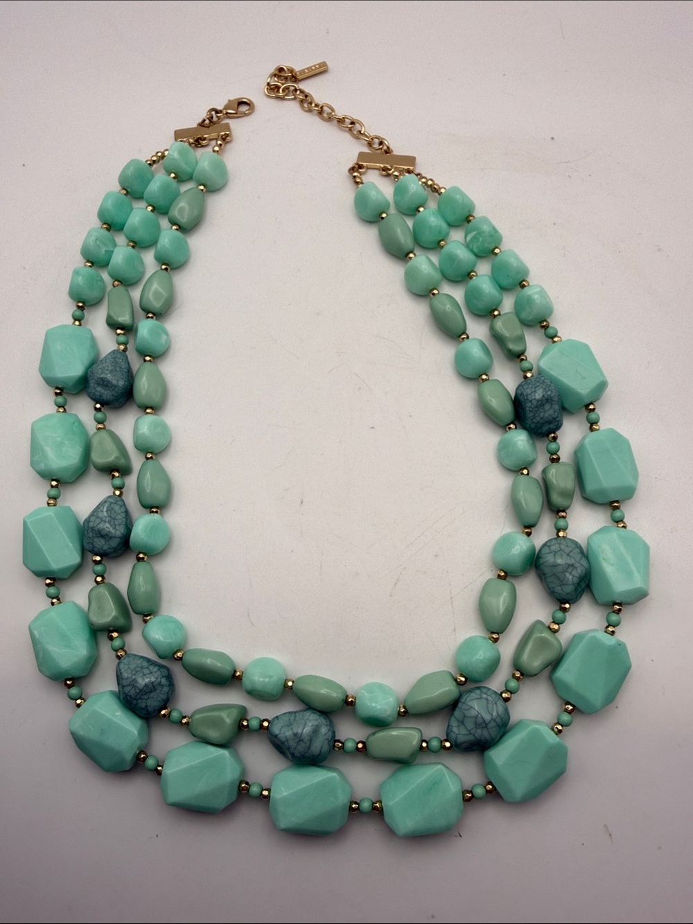 Multi-Strand Turquoise/Mint Green Statement Necklace with Gold Toned Clasp